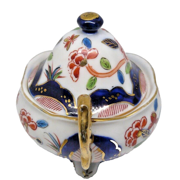 Hand Painted Floral Japanese Fine Porcelain Sugar Bowl Footed Vintage - Picture 4 of 7